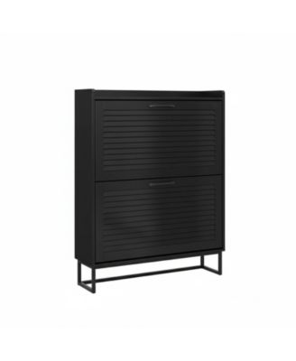Shoe Storage Cabinet 2 Flip Louvered Doors Freestanding Organizer Metal Entryway Narrow Rack Large Capacity
