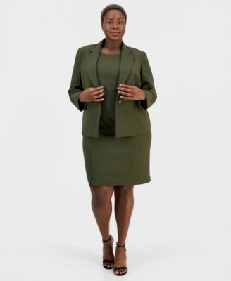 Plus Size One-Button Peplum Jacket & Basic Sheath Dress Suit