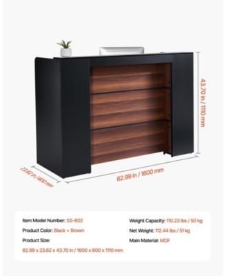 Reception Desk, 62 Inch Front Counter Table with LED Light for Office Use