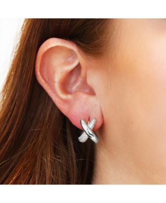 Crossover CZ C-Hoop Earrings