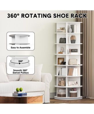 7 Tier Rotating Shoe Rack, White, 360degree(s) Shoe Storage Tower for 28 to 32 Pairs