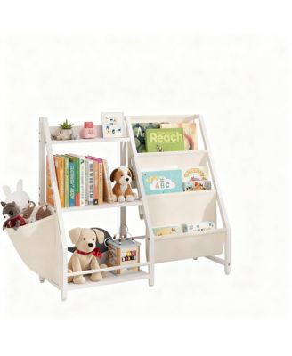 Bookcase for Kids: 3-Tier Storage with Pockets, Toys Rack, Safety