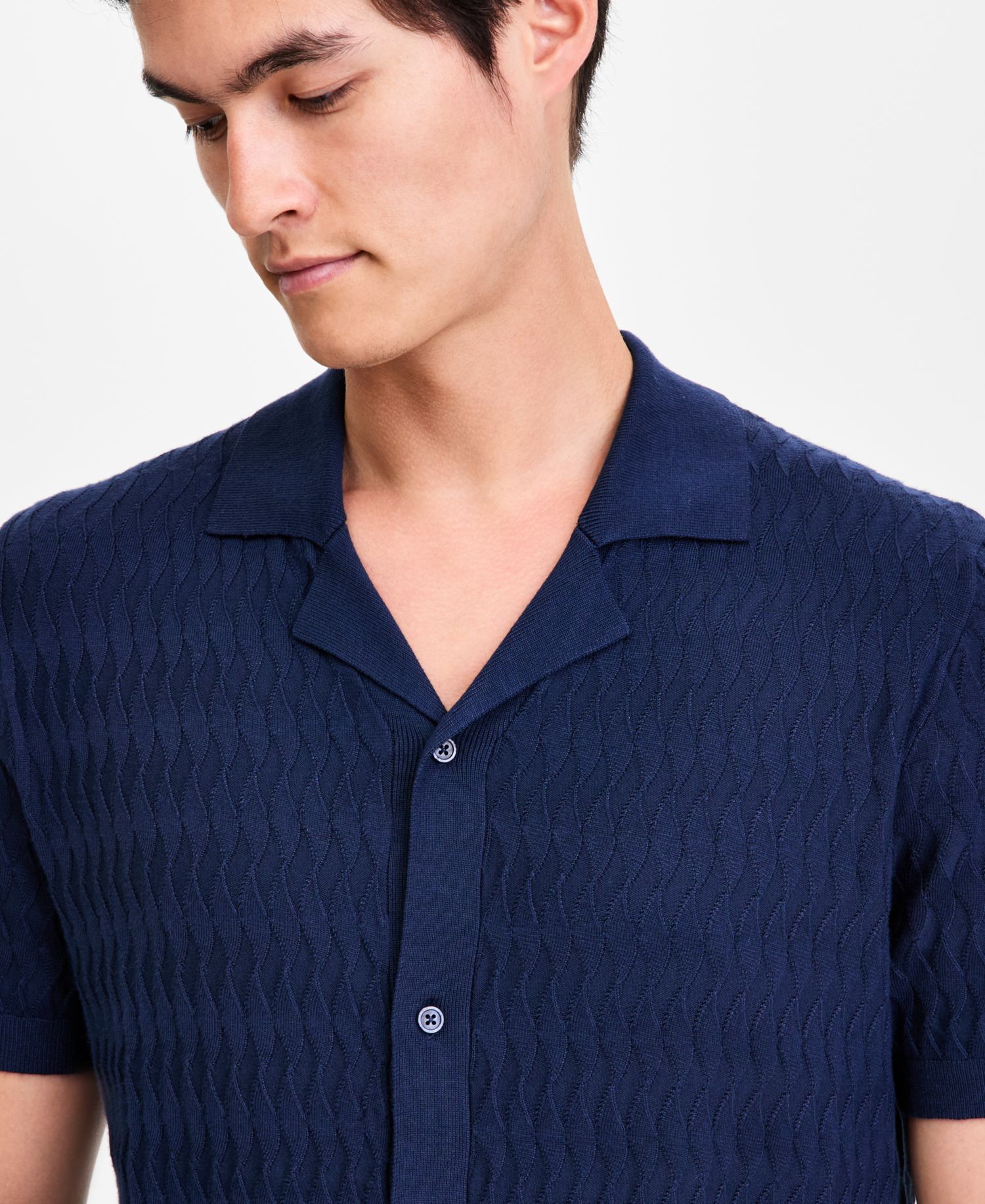 Men's Short-Sleeve Textured Button Down Sweater, Macy's Exclusive