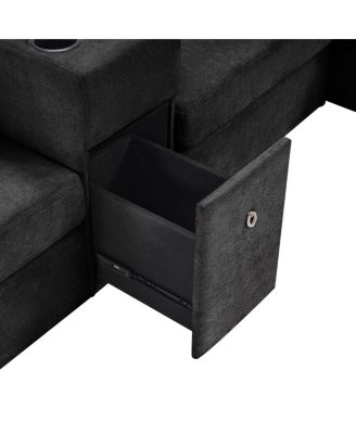 5-Seat 134" U-Shape Sectional Sofa with Chaise, Cup Holders & Storage