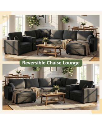 5-Seat 134" U-Shape Sectional Sofa with Chaise, Cup Holders & Storage