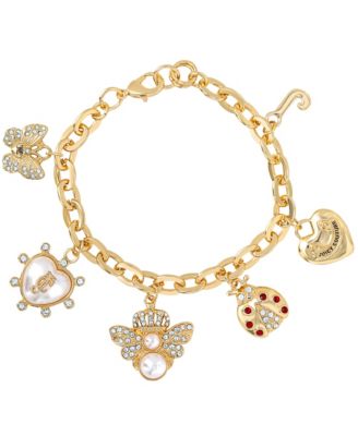 Pearl & Icon Charm Bracelet, Gold Tone Link with Faux Pearls
