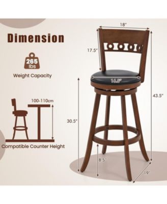 4PCS 30.5'' Bar Height Chairs Swivel Bar Stools w/ Rubber Wood Frame