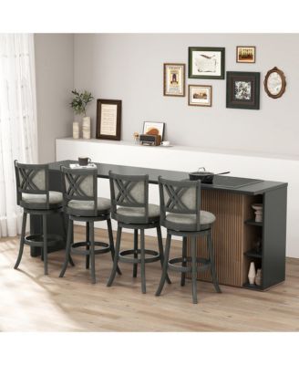 Swivel Bar Stools Set of 2 w/ Soft-padded Back and Seat Sturdy Wooden Frame