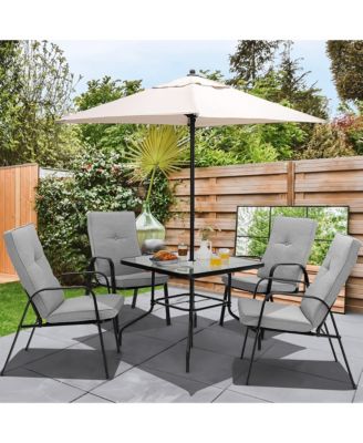 35'' Patio Dining Square Tempered Glass Table w/ Umbrella Hole Backyard