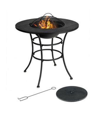 31.5'' Patio Fire Pit Dining Table Charcoal Wood Burning W/ Cooking BBQ Grate