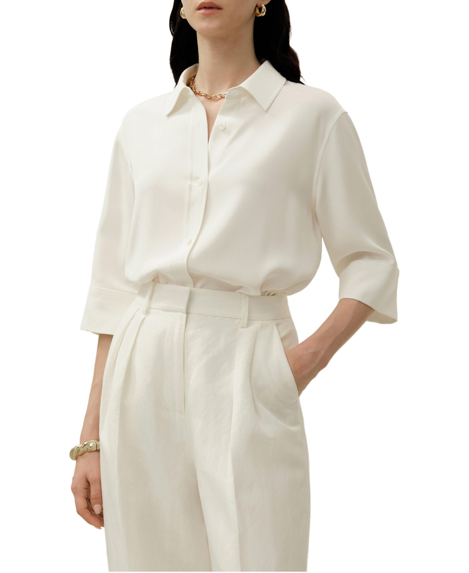 Women's Heavy Silk Crepe Relaxed Half-Sleeve Shirt