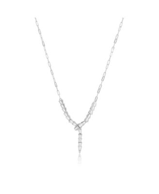 CZ Snake Lariat Necklace Sterling Silver
