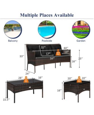 3-Piece Outdoor Rattan Sectional Sofa Set with Ottoman and Coffee Table