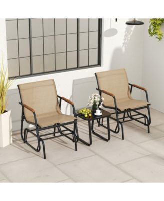 3-Piece Outdoor Glider Bistro Set with Teak Wood and Glass Table