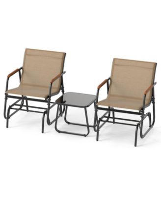 3-Piece Outdoor Glider Bistro Set with Teak Wood and Glass Table