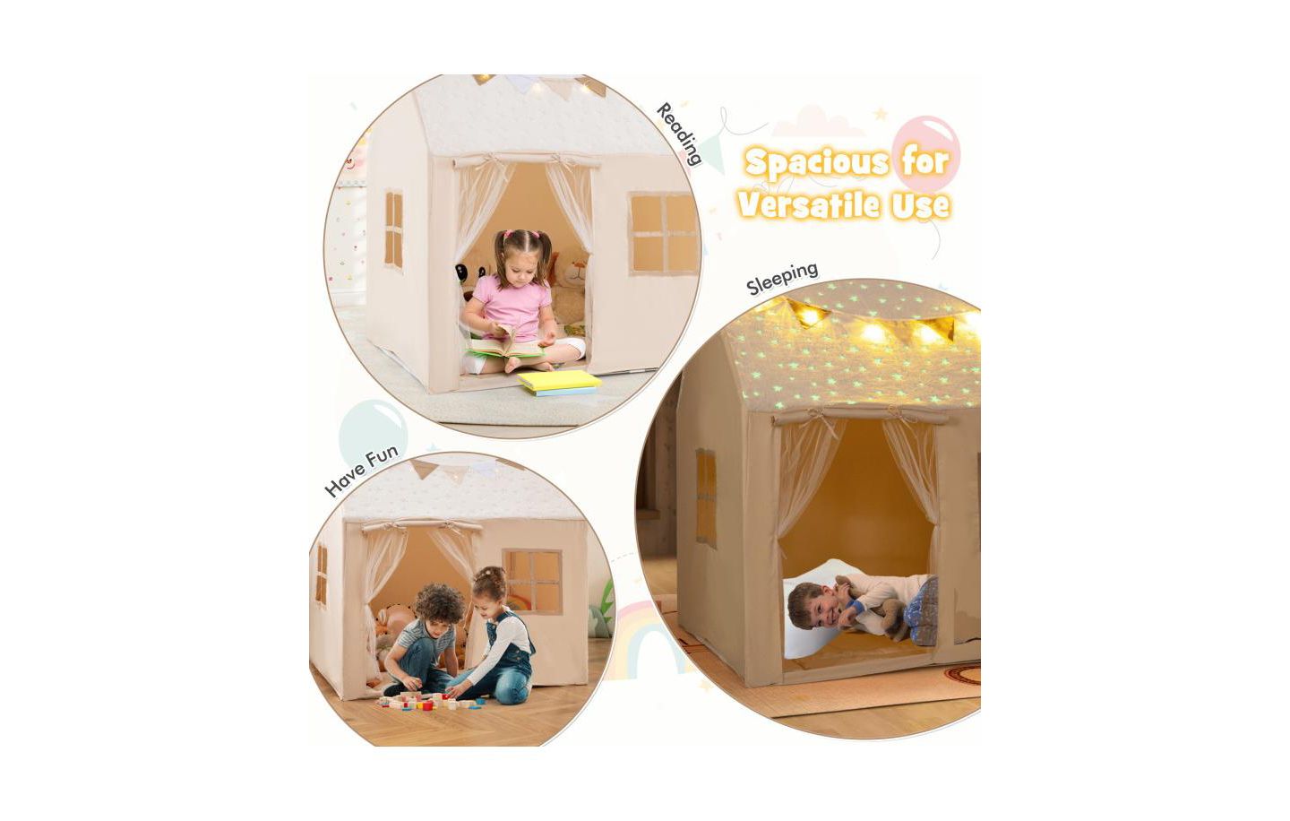Детская игрушка HONGGE Glow-in-the-Dark Stars Play Tent with Mat, Ages 3+, цвет: Бежевый — фото 9
