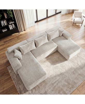 3-Piece U-Shaped Sectional Sofa Set With Pillows, Corduroy Convertible Couch