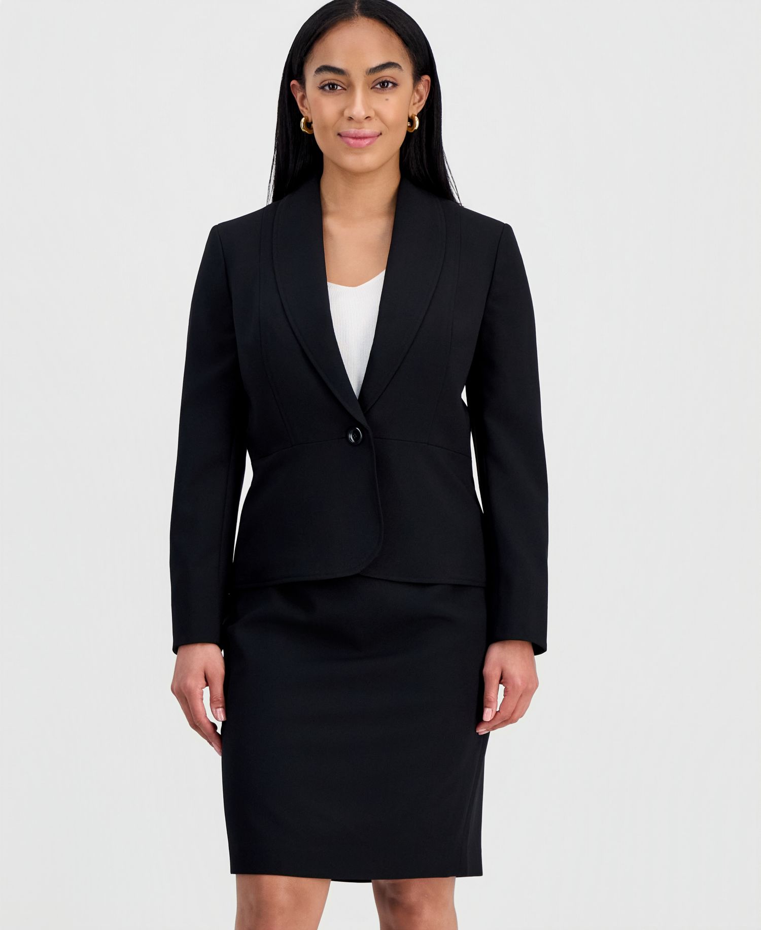 Women's Shawl-Collar Peplum Jacket & Yoked Slim Skirt Suit