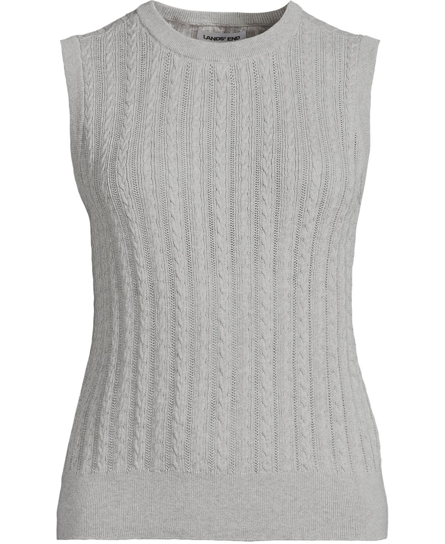 Женский свитер Lands' End Cotton Pointelle Shell, цвет: Серый меланжевый — фото 3