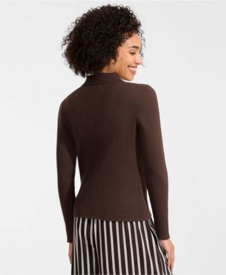 Women's Cotton Ribbed Long Sleeve Polo Sweater