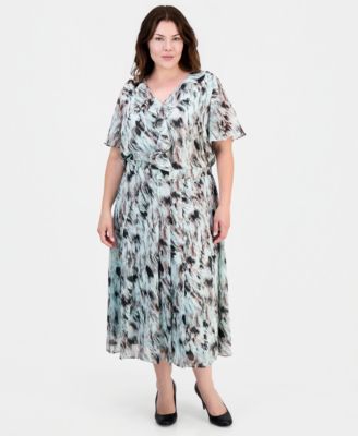 Plus Size Printed Pull-On Midi Skirt