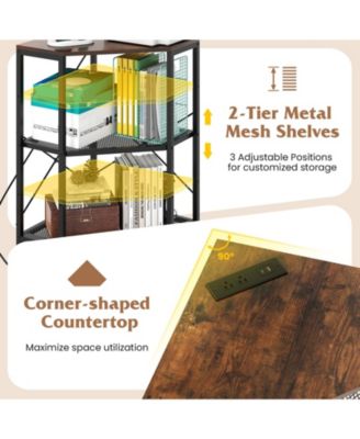 Corner Printer Stand with Power Outlet and Adjustable Shelf