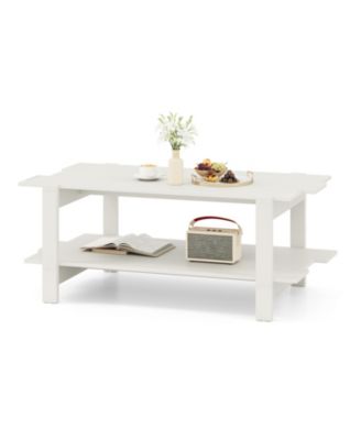 2 Tier Wood Coffee Table Slatted Design Storage Shelf