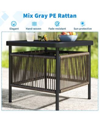 Outdoor Side Table with Umbrella Hole and Storage Shelf