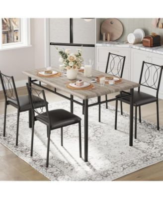 Dining Table Set for 4, Small Kitchen Table with Upholstered Chairs, Farmhouse Wood Dining Table Chairs for Kitchen Room, Small Spaces
