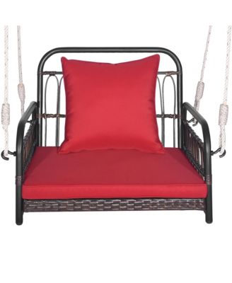 Single Person Hanging Swing Outdoor Hanging Seat w/ Back Cushion and Seat Cushion