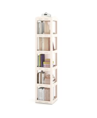 Five Tier Foldable Rotating Bookshelf with 360 Degree Swivel Base