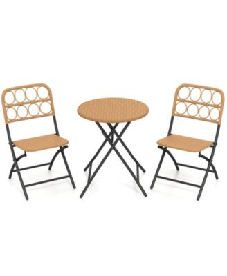 3 Piece Folding Patio Bistro Set with Round Table and Chairs