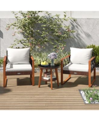 3-Piece Outdoor Wicker Patio Set with Acacia Wood and Glass Table