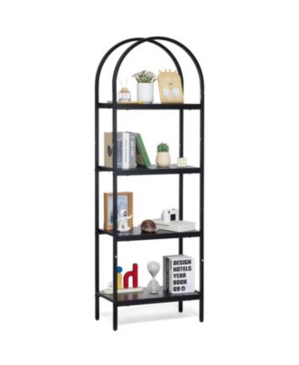Metal Bookshelf, 4-Tier Arched Industrial Storage Unit for Living Room and Office