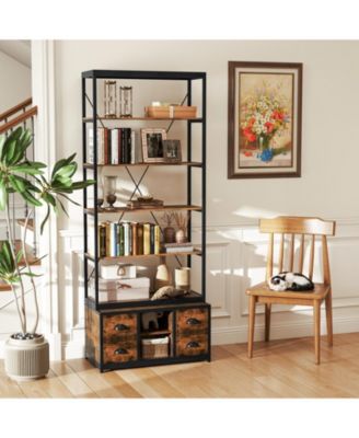 Eight Tier Bookshelf with Fabric Drawers and Metal Frame