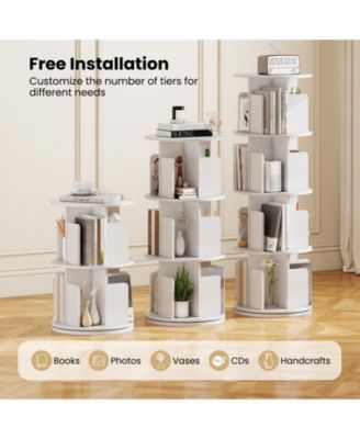 Four Tier Rotating Bookshelf with Dividers and Safety Baffles