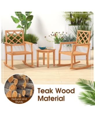 Teak Wood Oversized Rocking Chair with Slatted Seat and Back