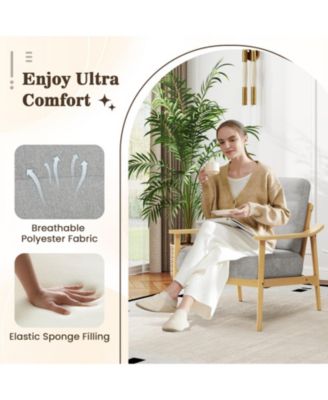 Modern Accent Chair with Rubber Wood Armrests and Legs