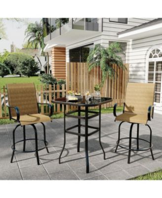 Patio Bar Height Table, Metal Frame Patio Bar Table Tempered Glass, Height High Top Outdoor Table for Backyard, Poolside and Garden