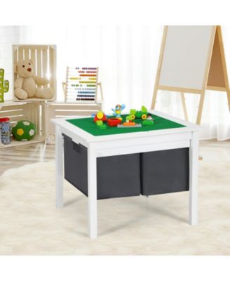 2-in-1 Kids Double-sided Activity Building Block Table with Drawers