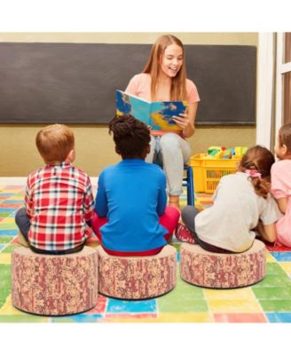 3-Piece Tree Stump Stool Set with Wood Printing Nature Decoration