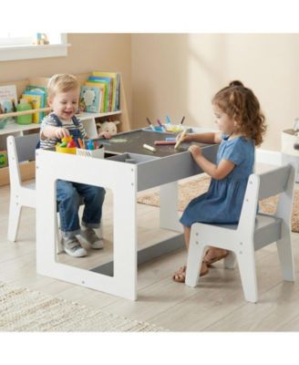 Multifunctional Kids Table and 2 Chairs Set with Chalkboard