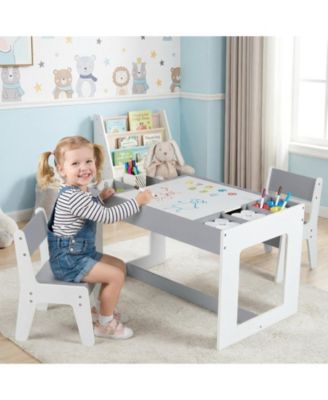 Multifunctional Kids Table and 2 Chairs Set with Chalkboard