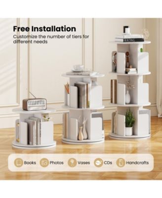 Three Tier Rotating Bookshelf with Dividers and Safety Baffles