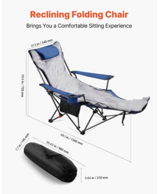 Reclining Camping Chair 4 Adjustable Positions Folding Lounger with Footrest