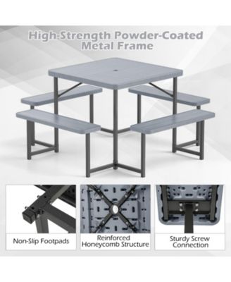 Square Outdoor Picnic Table Bench Set for Four to Eight People