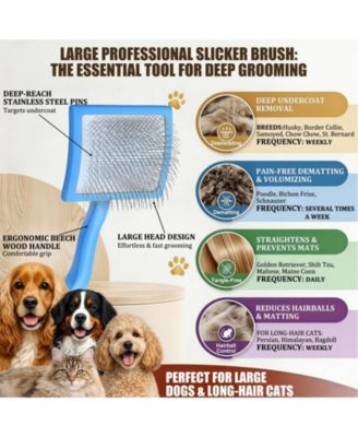 Dog Slicker Brush Grooming Kit Long Hair Detangles Mats Shedding Wooden Handle Combs