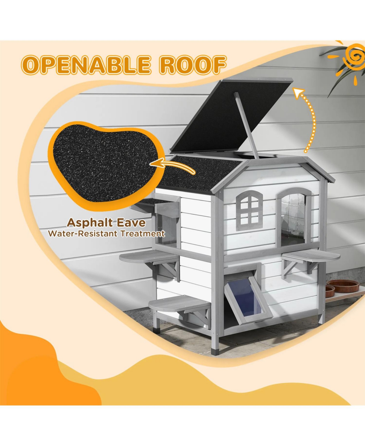 Zeus & Ruta Outdoor 2-Level Cat Shelter with Escape Hatch, Durable Roof and 4 Platforms