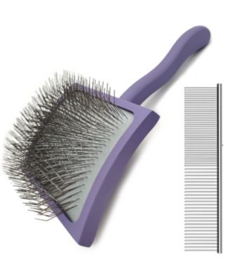 Aronkl Curved Slicker Brush for Long Haired Dogs Soft Round Pins Beech Wood Handle - Purple 80$