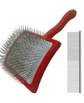 Aronkl Curved Slicker Brush for Long Haired Dogs Soft Round Pins Beech Wood Handle - Red 80$